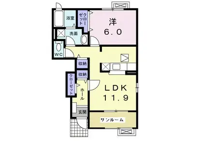 PASTRAL花南II(1LDK/1階)の間取り写真