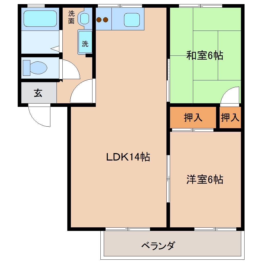 ローゼヒダカB(2LDK/2階)の間取り写真