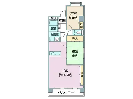 フジパークハイツ A棟・B棟(2LDK/4階)の間取り写真