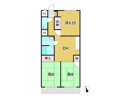 JR常磐線 大甕駅 徒歩21分 3階建 築36年(3DK/1階)の間取り写真
