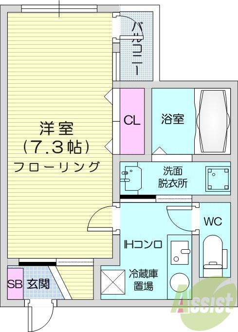 EXGRANDE長町1丁目(1K/1階)の間取り写真