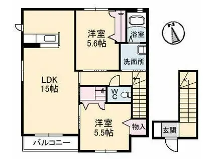 スカイロード B棟(2LDK/2階)の間取り写真