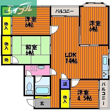 佳月堂マンション(4LDK/3階)の間取り写真