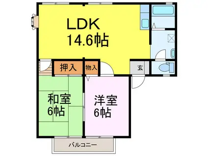 サンガーデン亀田A棟(2LDK/2階)の間取り写真