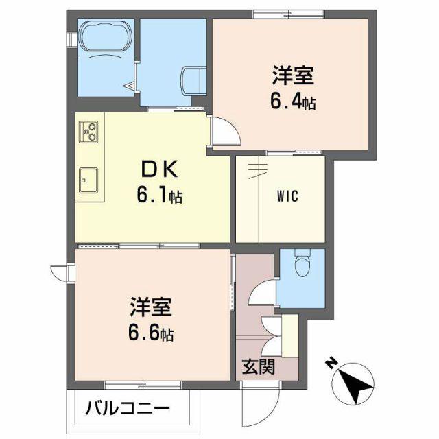 メゾン楽天B棟(2DK/1階)の間取り写真