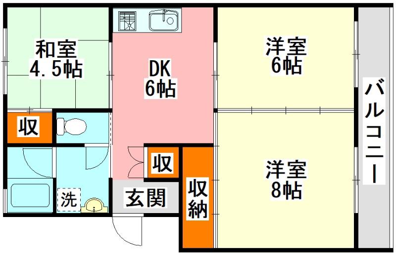 たかはグリーンハイツ(3DK/3階)の間取り写真