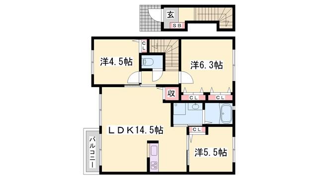 メゾンド冨永(3LDK/2階)の間取り写真