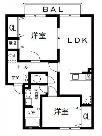クロワールA棟(2LDK/1階)の間取り写真