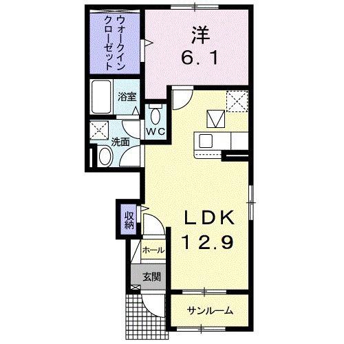 メゾンディープゴールド(1LDK/1階)の間取り写真