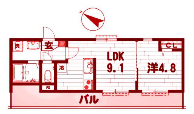 ブルーライン 上永谷駅 徒歩5分 3階建 築4年(1LDK/1階)の間取り写真
