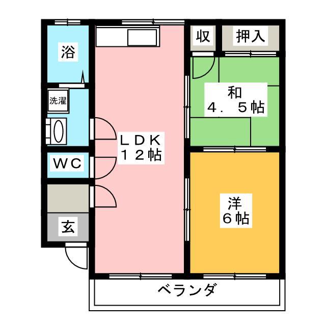 キャッスル大倉(2LDK/2階)の間取り写真