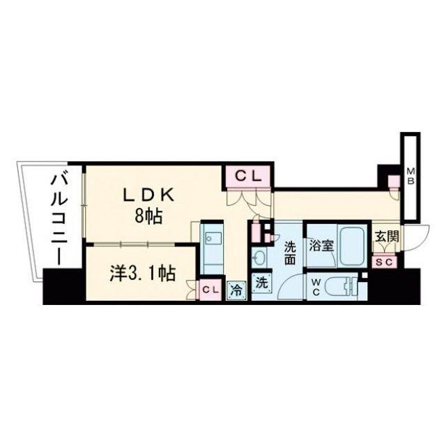 コンフォリア・リヴ本町ウエストQ(1LDK/12階)の間取り写真