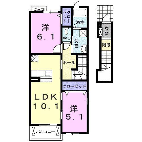 エスペランサ弐番館(2LDK/2階)の間取り写真