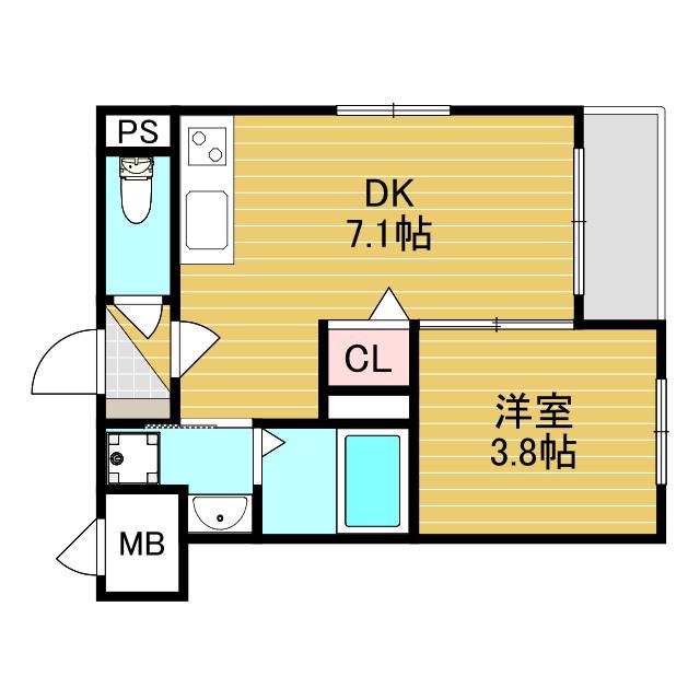 AXIA CITY大阪淡路(1DK/2階)の間取り写真