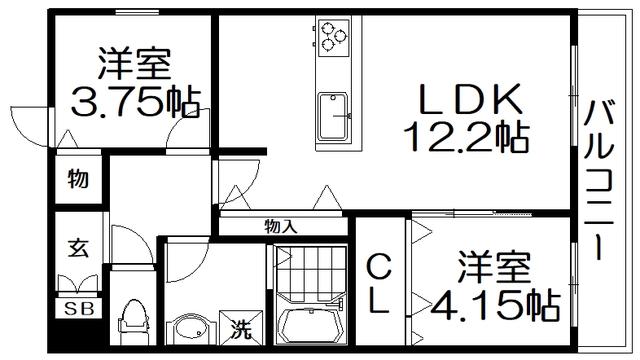 上島町B棟(2LDK/1階)の間取り写真