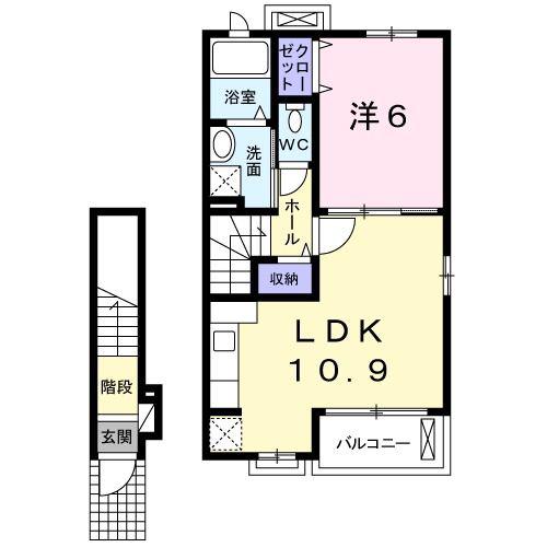 ニューレインボ-(1LDK/2階)の間取り写真
