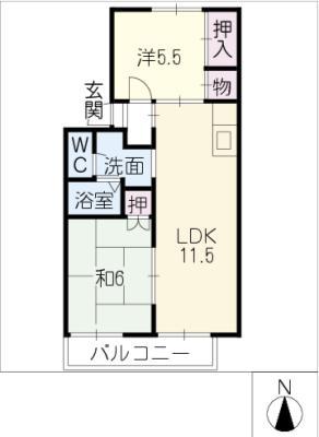ハートピア春日井A・B・C(2LDK/2階)の間取り写真