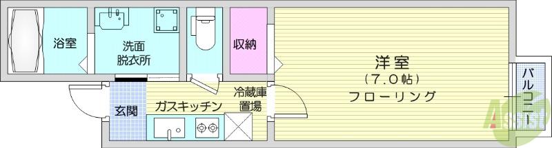 グロウランス長町2(1K/1階)の間取り写真
