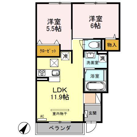 ウエストハイムV(2LDK/1階)の間取り写真