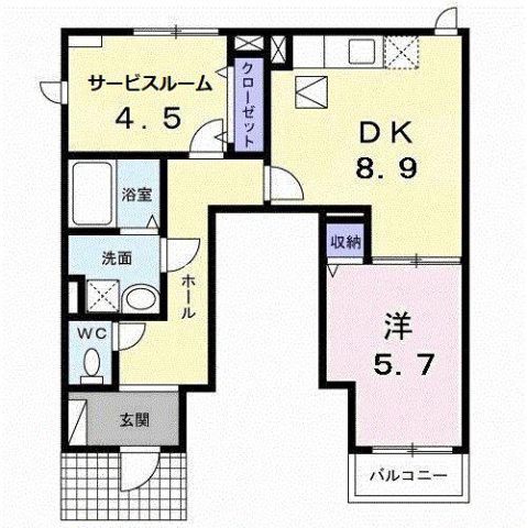 ラ・フルール(1SLDK/1階)の間取り写真