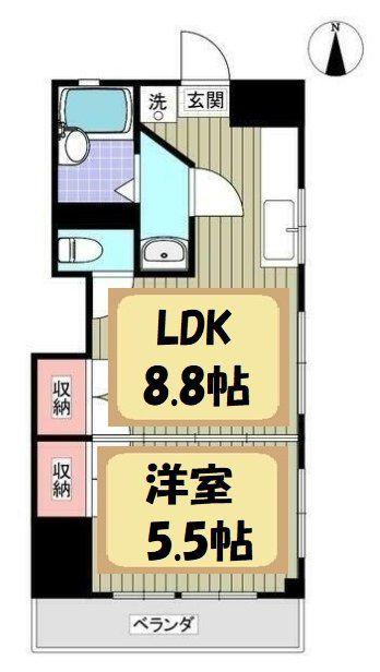 只見ハイツ(1LDK/3階)の間取り写真