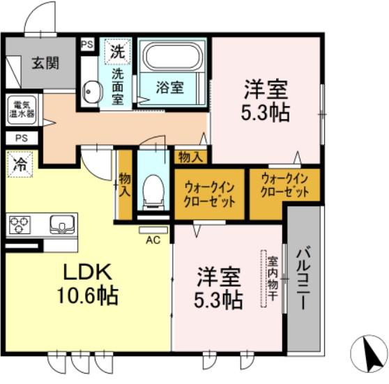 パラカント(2LDK/3階)の間取り写真