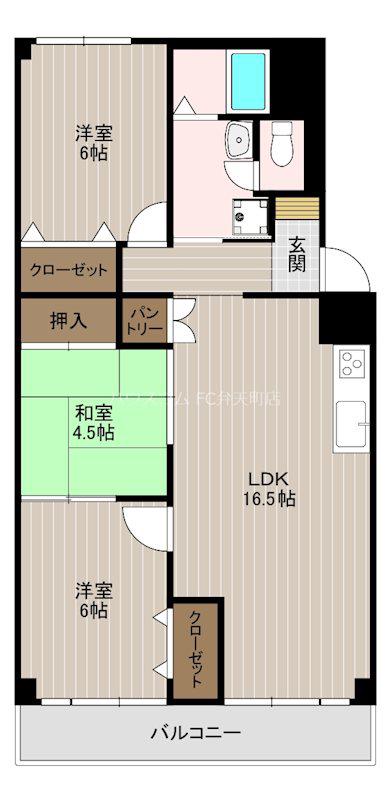 南朝潮コーポ2号棟(3LDK/3階)の間取り写真