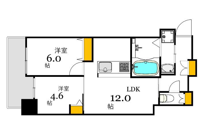メイクス京橋川II(2LDK/11階)の間取り写真