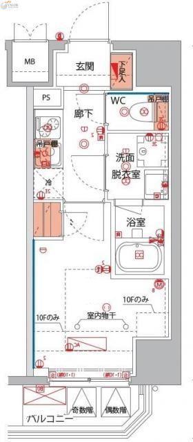 ハーモニーレジデンス横浜大通公園 EIRAKU(1K/6階)の間取り写真