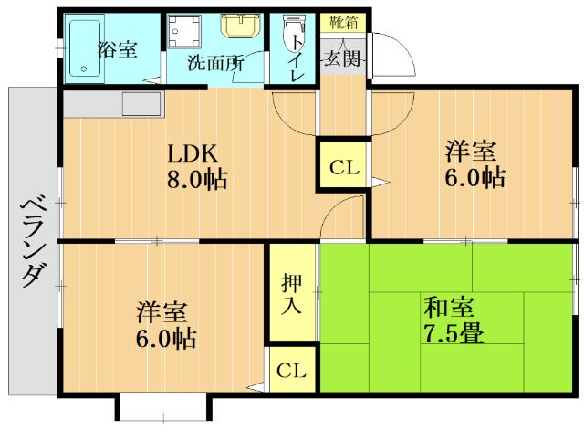 パストラル萩原(3DK/2階)の間取り写真