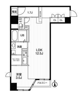アーバンフラッツ瓦町(1LDK/7階)の間取り写真