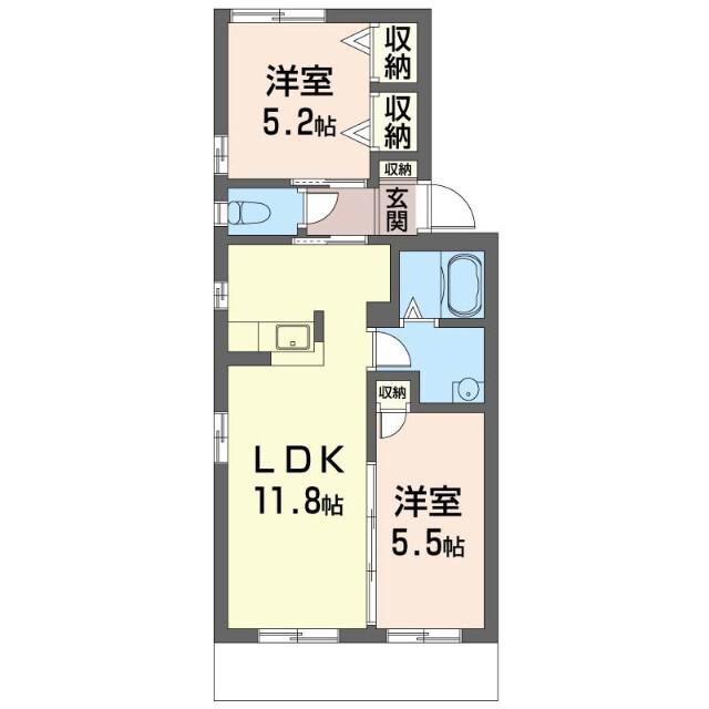 フォルトゥーナE(2LDK/1階)の間取り写真