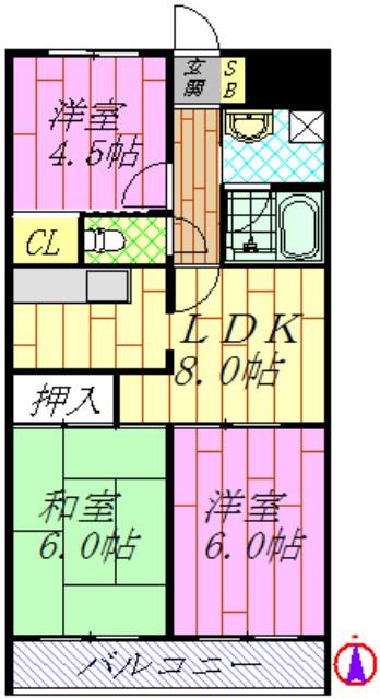 マンション・コイムII(3DK/6階)の間取り写真