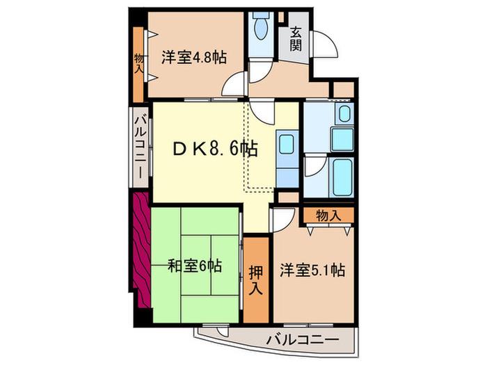 AXIS LIFE UEMACHI(3DK/6階)の間取り写真