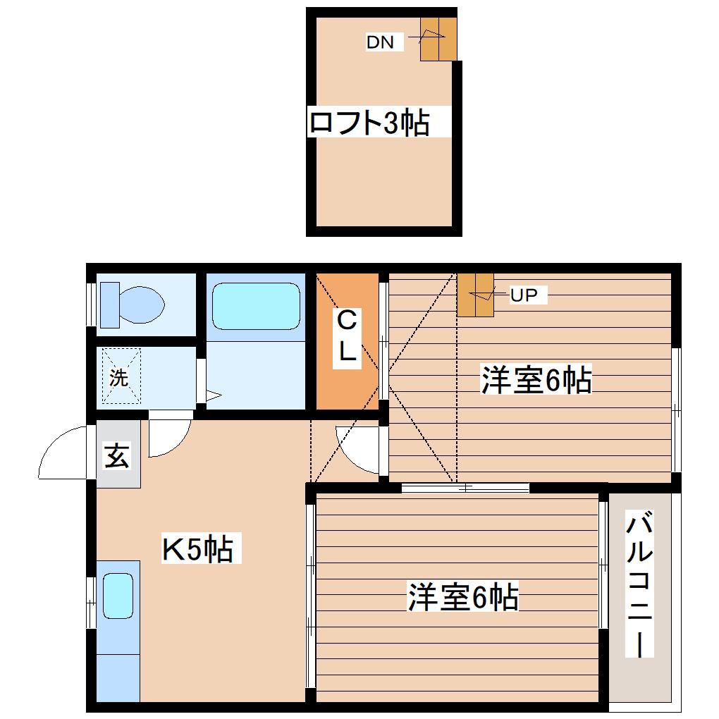 レオパレス沖野第3(2K/1階)の間取り写真