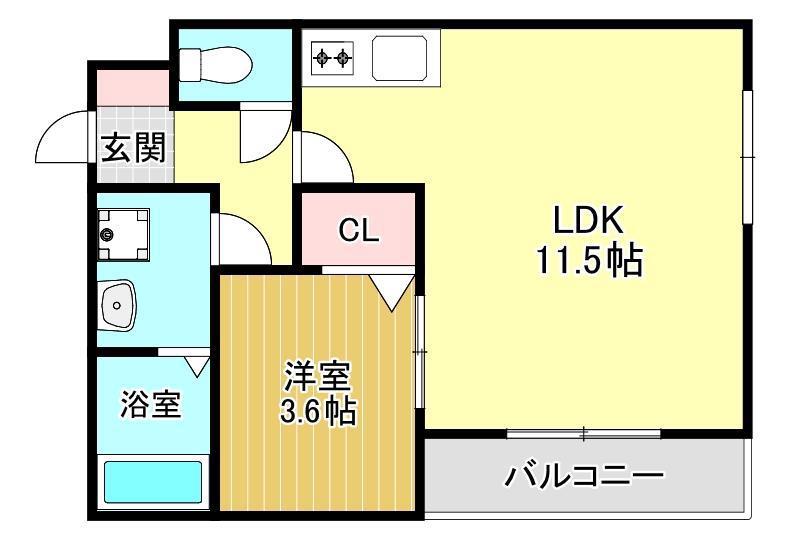 THENOBLES久留米中央町(1LDK/3階)の間取り写真