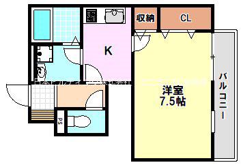 ボナールB棟(1K/1階)の間取り写真