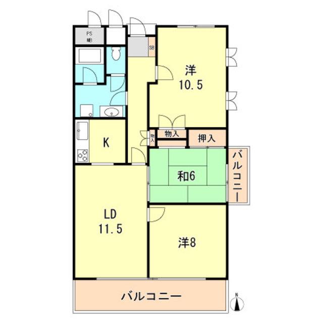 進和北楠アーバンライフ(3LDK/5階)の間取り写真