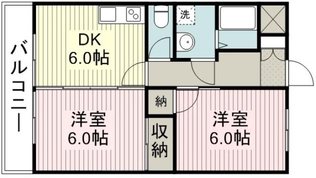 東武東上線 川越市駅 徒歩7分 5階建 築38年(2DK/2階)の間取り写真