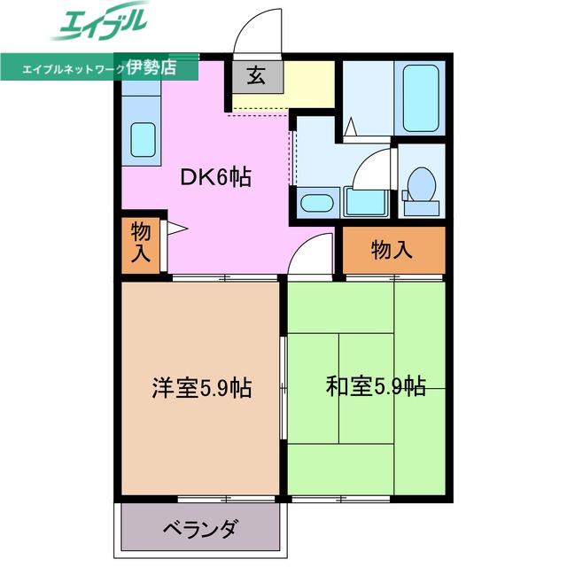 ヴィヴレ B(2DK/2階)の間取り写真