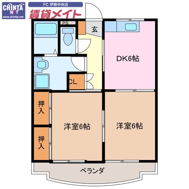 ファイブアイランドII(2DK/1階)の間取り写真