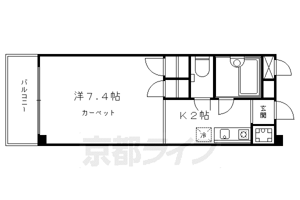 ハーベストコート二条(1K/3階)の間取り写真