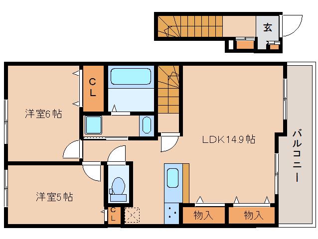 ヴィラージュ I(2LDK/2階)の間取り写真