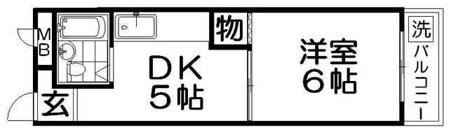 ヴィレッジ香里(1DK/3階)の間取り写真