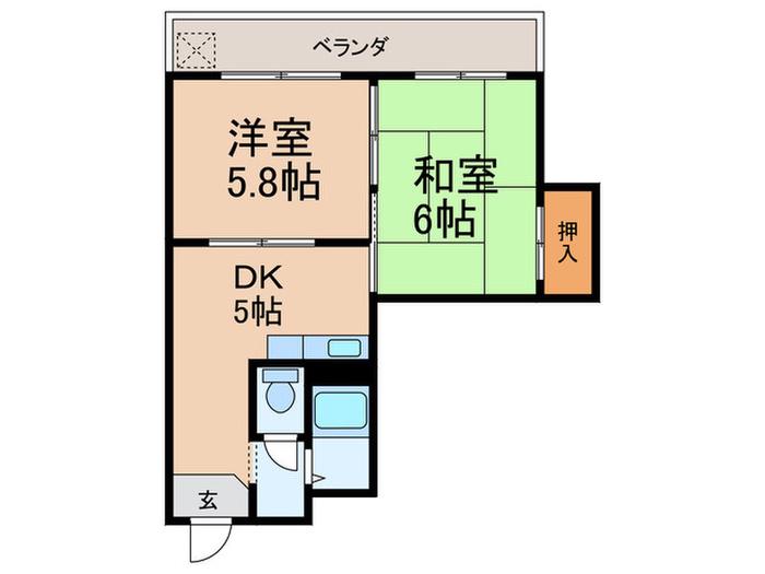 ハーバル(2DK/3階)の間取り写真