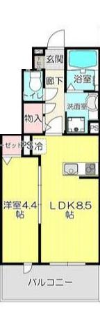 HILLS松山(1LDK/1階)の間取り写真