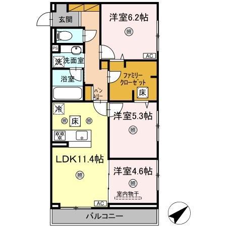 アミティエY(3LDK/2階)の間取り写真