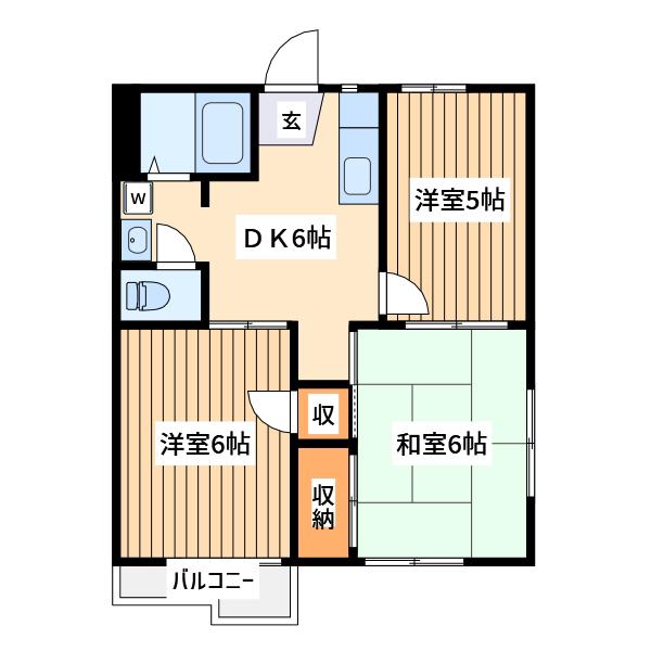 ハイメリッヒオダ(3DK/2階)の間取り写真