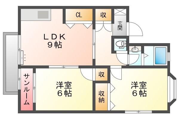リュミエール(2LDK/1階)の間取り写真