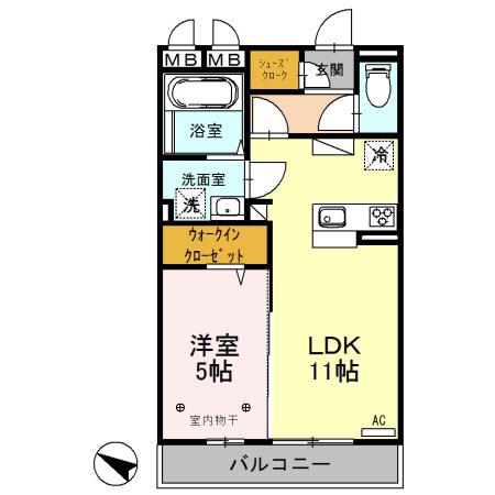 リビエールセレナ(1LDK/2階)の間取り写真
